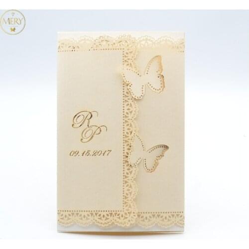 New design elegant wedding cards invitation laser cut butterfly