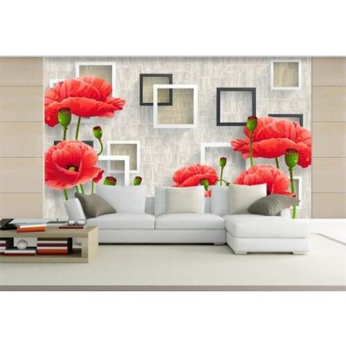 Wallpaper for walls 3 d Fashion red flowers simple three-dimensional 3D TV wall mural wallpaper papel de parede