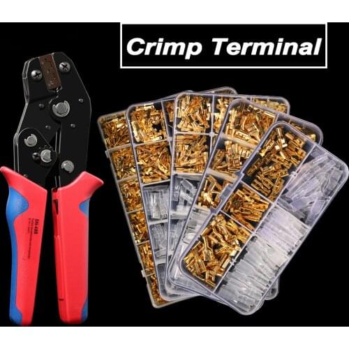 2.8/4.8/6.3mm Spade Crimp Terminal Connector Golden Universal Seal Spring Plug Insulated Electrical Wire Connectors SN48B kit