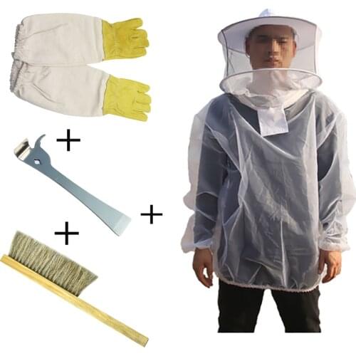 One Beekeeping Set Agriculture Tools Kit Stainless Steel Uncapping Fork Gloves Clothes Bees Horse Mane Brush Equipment Supplies