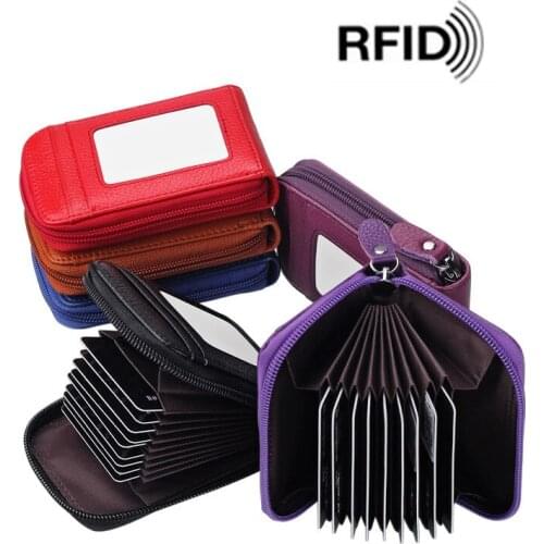 First Layer Cowhide Anti-degaussing RFID Credit Organ Card Case Multi-card Position Leather Card Holder