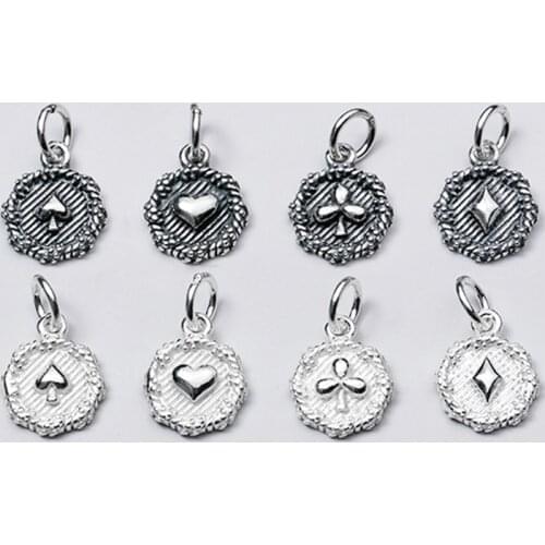 925 Sterling Silver Fashion Poker Pattern Round Charms 13mm Decoration Jewelry Silver Dangle Pendants DIY Fine Findings Supplier