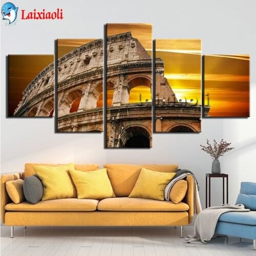 Full round diamond embroidery Rome Colosseum Italy Past Building diamond painting 5D square 3d gift rhinestone 5 pcs decoration