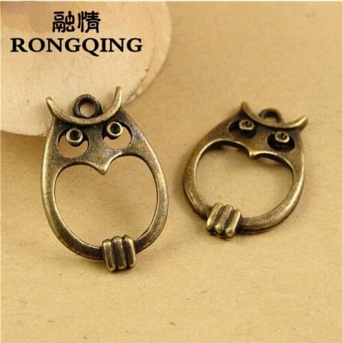 RONGQING 60pcs/lot 23*12MM Simple Cartoon Owl Charms Necklace Pendant Jewelry Crafts