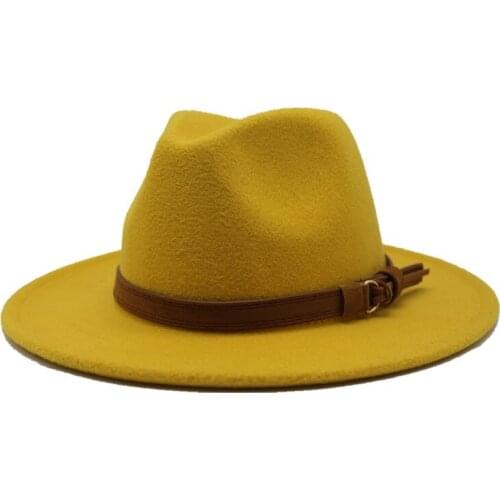 Wide Brim Autumn Female Fedoras Top hat wool Jazz Cap Winter Fedora Hat For men Wool Hat Fashion Chapeau Femme black Hats