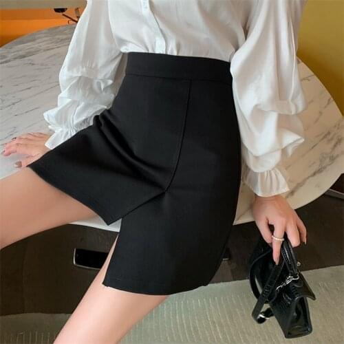Women Casual Asymmetrical Skirt Harajuku High Waist Office Ladies Korean Empire Mini Skirts Irregular