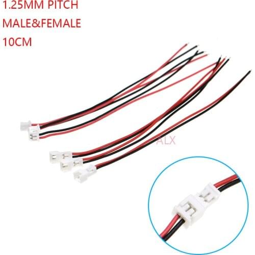 20SET 100MM mini micro JST 1.25 2pin male female plug connector with wire 1.25MM 2pin cable