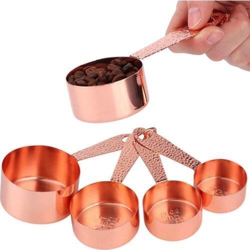 4Pcs/Set Rose Gold Measuring Spoon Stainless Steel Metal Measuring Cups Spoon Stackable Spoons Measuring Tools Kitchen Supplies