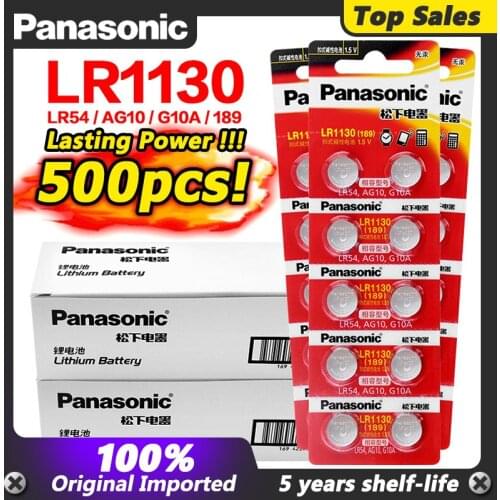 500Pcs 100% Genuine wholesale PANASONIC LR54 189 AG10 L1131 SR1130 G10 V10GA 389 Alkaline Button Cell Coin Battery