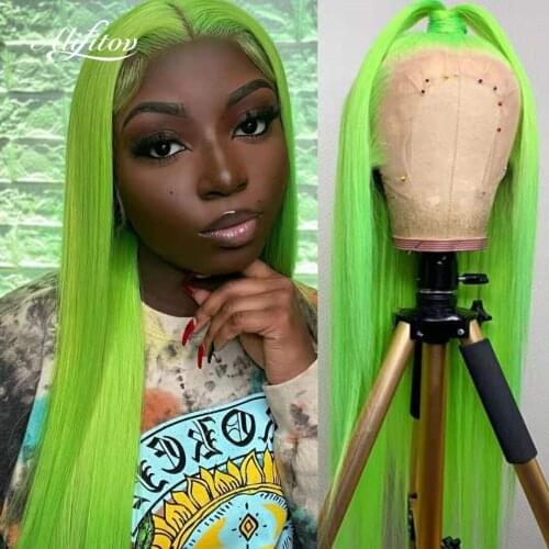 ALIFITOV Green Lace Front Wig Silky Straight Human Hair Wigs Brazilian Remy Hair Lace Front Wigs Hd Transparent Lace Wigs