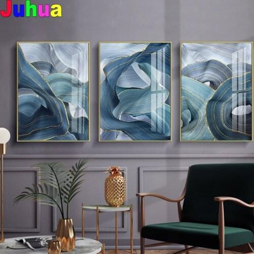 Diamond painting Blue Green Gold Lines Wavy Geometric diamond embroidery cross stitch Modern Wall Pictures for Living Room
