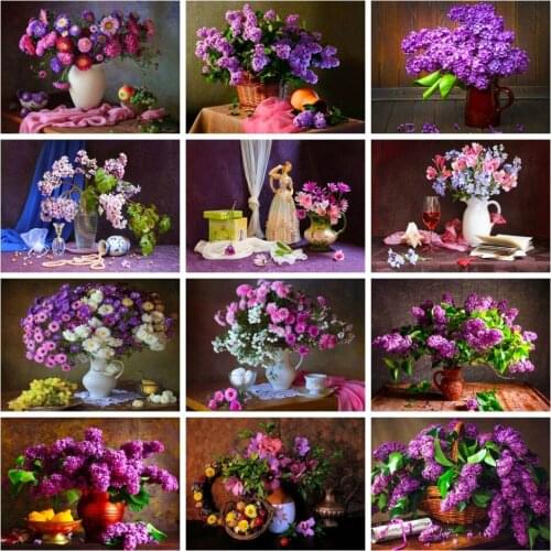 AZQSD Diamond Mosaic Lilac Cross Stitch 5d Diy Diamond Painting Art Flowers Embroidery Sale Full Square Drill Handmade Hom Decor