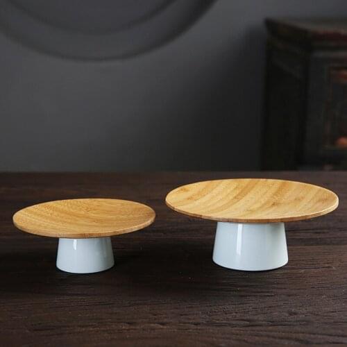 Bamboo Wood Fruit Bowl Wooden Dishes Dessert Snack Dishes Ceramic Plate Quality Serving Trays Coffee Table Tea Saucer Cake Stand