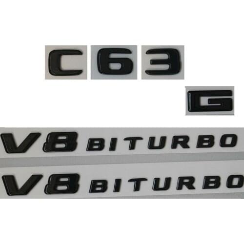 Gloss Black C63 V8 BITURBO Trunk Fender Badge Emblems for Mercedes Benz W205