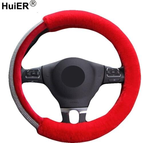 3 Colors Car Steering Wheel Cover Artificial Diamond Fashion Girl Womens Personality Short Plush Volant Auto Car Styling