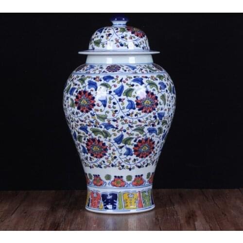 Jingdezhen Ceramics pot Handicrafts Hand-painted Multicolored Blue And White Porcelain temple Jar Decoration ceramic jar
