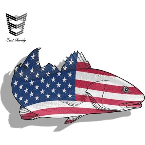 EARLFAMILY 13cm X 7.4cm USA Redfish Sticker Printed Digital Vinyl Decal Fish Fishing Red Drum Car Truck Boat Reel Decals