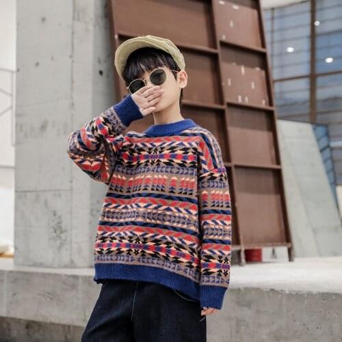 Boys Sweater Kids Outwear Tops 2021 Luxury Design Fleece Thicken Warm Winter Autumn Knitting Pullover Children Clothing