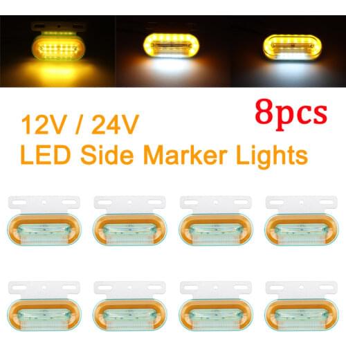 8x 12V/24V 12 LED Yellow Car Truck Side Marker Lights External Lights Signal Indicator Lamp Warning Tail Trailer Light 3 Modes