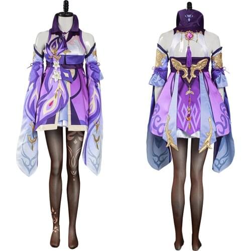 Game Genshin Impact Keqing Cosplay Costume Dress Outfits Halloween Carnival Suit