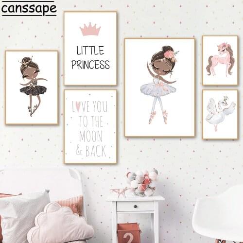Swan Unicorn Canvas Painting Nursery Wall Art Posters Ballet Girl Poster Pink Print Nordic Wall Pictures kids room Decoration