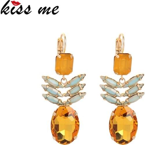 Kissme Exquisite Glass Acrylic Abstract Pineapple Drop Earrings For Women High-quality Gold Color Brass Earrings Fashion Jewelry