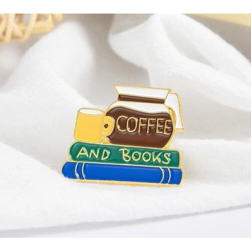 Coffee Books Enamel Pin Love Learning Cute Jewelry Brooch Badge Cartoon Zinc Alloy Pin Jewelry Gift for Friends
