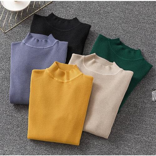 Korean High Elastic Half Turtleneck Knitted Sweaters 2020 Spring Autumn Basic pull femme hiver jumper pullover women sweater