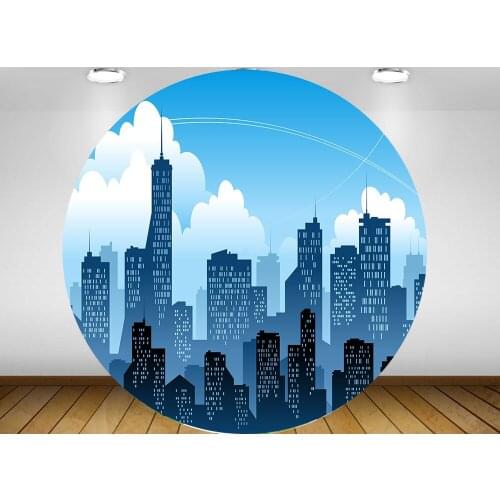 Round circle background night City building Backdrop baby shower birthday Party table Covers decoration YY-510