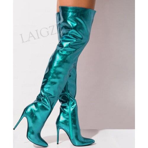 LAIGZEM Women Over Knee High Boots Slim High Heeled Boots Thigh High Party Prom Cosplay Unisex Shoes Woman Plus Size 42 44 45 47