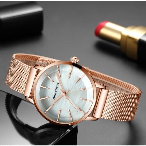 MINI FOCUS Women Watches Top Brand Luxury Fashion Ladies Wrist Watch Casual Waterproof Quartz Rose Gold Steel Mesh Belt Watches