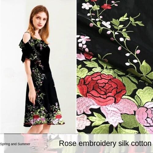 Spring and summer rose lace embroidery silk cotton fashion fabrics, sewing fabric factory shops are not out of stock