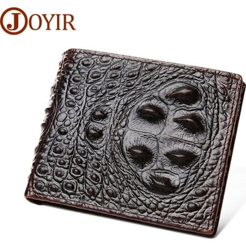 JOYIR Genuine Leather Mens Wallets Vintage Crocodile Pattern Wallet RFID Credit Card Holders Short Purse for Men Money Bag Male