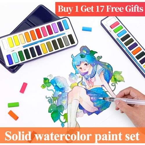 Angel Mark 12/18/24/36 Colors Soild Watercolor Paint Set Iron Box Bright Color Portable Pigment School Supplies Stationery