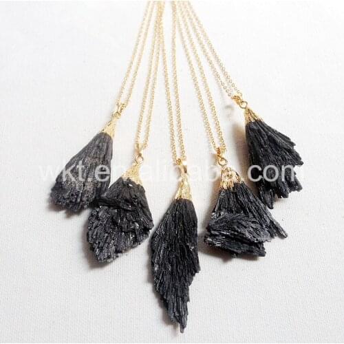 WT-N696 Wholesale randomly shape black kyanite necklace ,wholesale 10pcs black kyanite necklace for jewelry making as gift