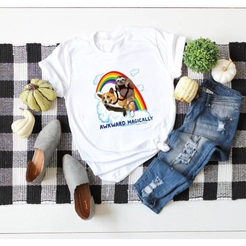 Rainbow dog sloth wish ebay comfortable short-sleeved 100% pure cotton womens t-shirt loose blouse t-shirt women direct mail