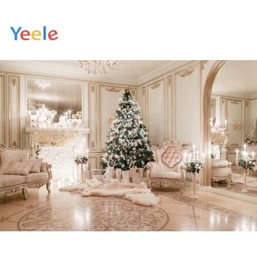 Christmas Decor Tree Luxury Sofa Carpet Candle Fireplace Backdrop Photography Custom Photographic Background For Photo Studio