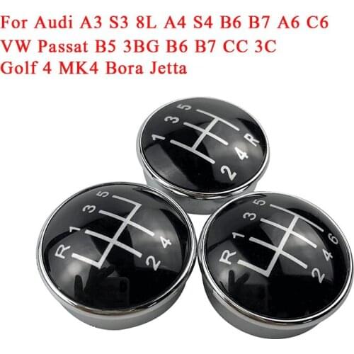 Gear Shift Knob For Audi A3 S3 8L A4 S4 B6 B7 A6 C6 VW Passat B5 3BG B6 B7 CC 3C Golf 4 MK4 Bora Jetta Shifter Emblem Cap Cover