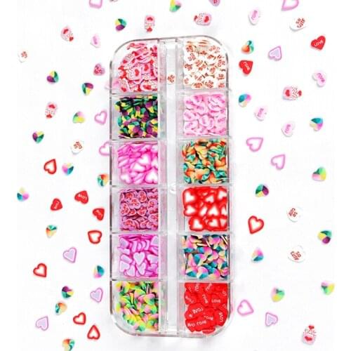 Sweet Heart Nail Glitter Sequin Spring Valentines Summer Manicure Polymer Clay Flakes Slice Nail Art Decorations Salon DIY Nail