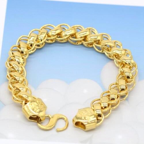 Thick Wrist Chain Yellow Gold Filled Hip Hop Rock Style Mens Bracelet