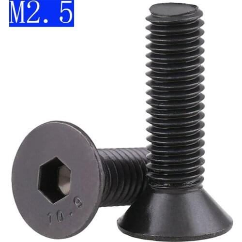 M2.5 - 0.45 2.5mm DIN7991 Black 10.9 Class Alloy Steel Hex Socket Countersunk Head Screw Flat Hex Socket bolts DIN 7991