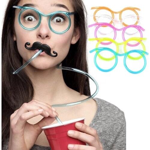 Fun Soft Plastic Straw Glasses Flexible Drinking Tube Tools Kids Birthday Party Funny Gadgets
