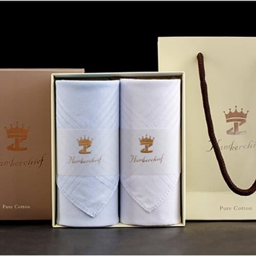 White & Blue Handkerchiefs Cotton Women and Men Handkerchiefs with Gif box