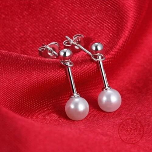 2019 Top New Temperament Silver Color Fashion Double Sides Pearl Stud Earrings Women Wedding Bridal Charm Jewelry Gifts