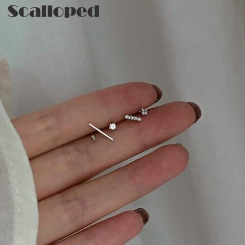 SCALLOPED 5 Pcs/Set Small Crystal Stud Earrings 2020 New Geometric Asymmetric Earrings For Women Fashion Jewelry Wholesale