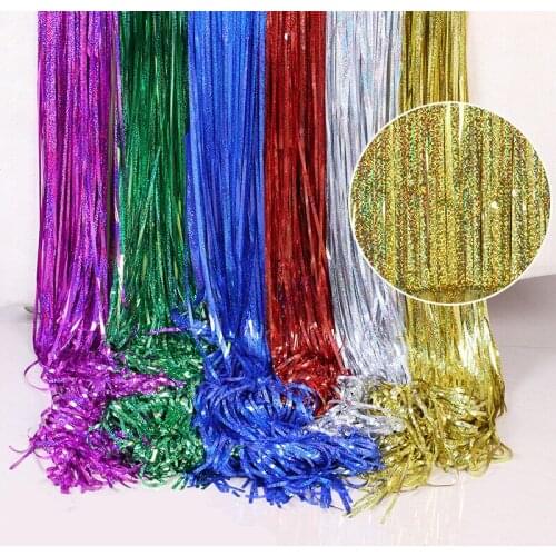 1M 2M 3M 4M Christmas Party Backdrop Curtains Rainbow Laser Metallic Rain Foil Fringe Tinsel Curtain Wedding Birthday Decoracion