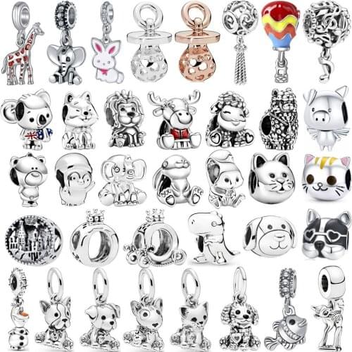 1Pcs Fashion Cute Animal Balloon Musical Note Crown Car Pendant Fits Original Pandora Charm Bracelet Necklace Lady DIY Jewelry