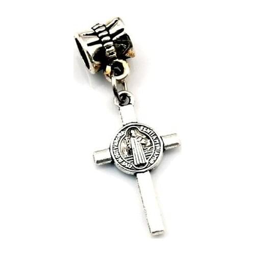 10pcs Saint Benedict Medal Cross Crucifix Floating Lobster Clasps Charm Beads Fit Charm Bracelet DIY Jewelry 13x37.2mm A-569b