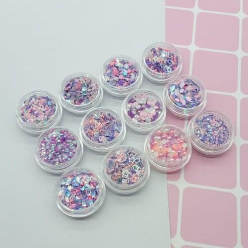 12Pcs Colorful Purple Pink Blue Nail Glitters Set Holographics Nail Powder Flake Nail Art Sequins DIY Makeup Decoration