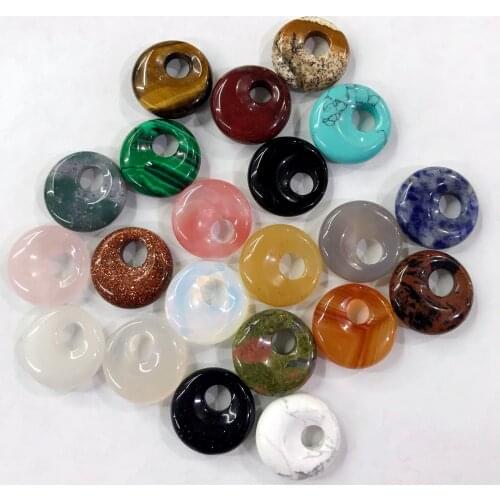 18mm Natural stone Opal Quartz crystal donut charm beads pendant for diy jewelry making necklace Accessories for men woman12pcs